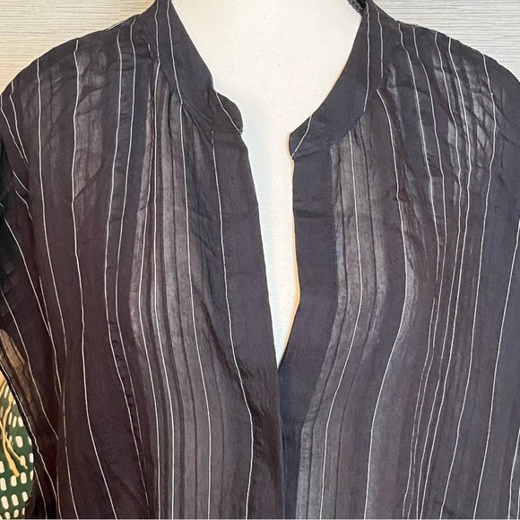 Vince Drapey Stripe Sleeveless Band Collar Popover Black Women's Size XXXL (3X) - Picture 4 of 10